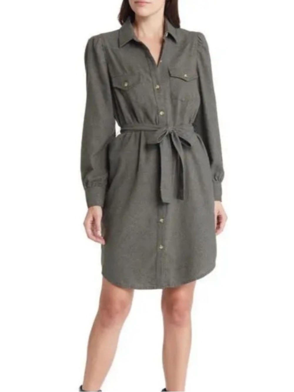 Rails Leona Belted Flannel Shirtdress in Hunter Green Size Large